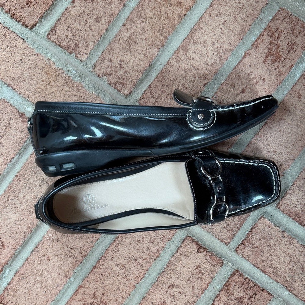 Cole Haan Black Patent Leather Loafers with Silver Accents - Picture 9 of 11